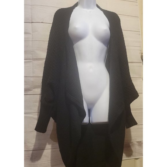 Black Woven Flowy Waterfall Sweater - Extra Long - Picture 2 of 15